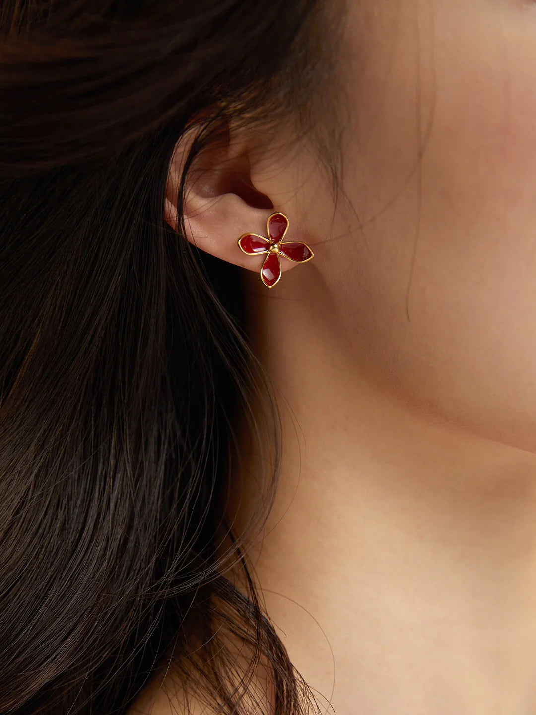 Red Flower Drip Glaze Earrings