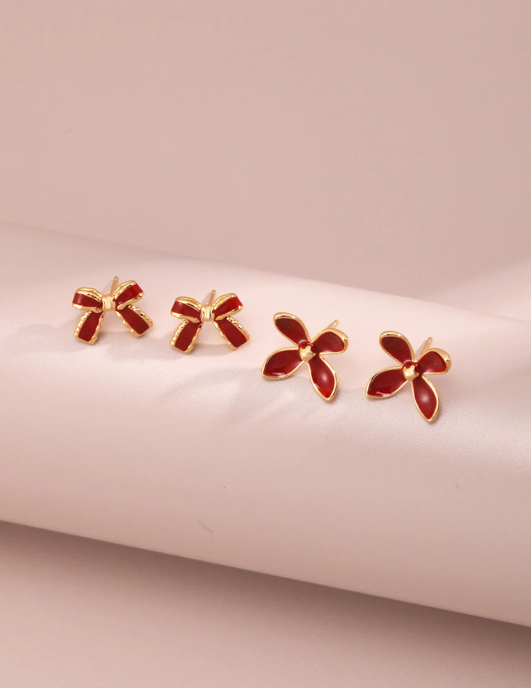 Minimalist Red Glaze Ribbon Earrings