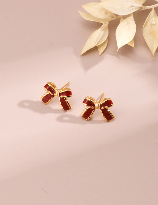 Minimalist Red Glaze Ribbon Earrings