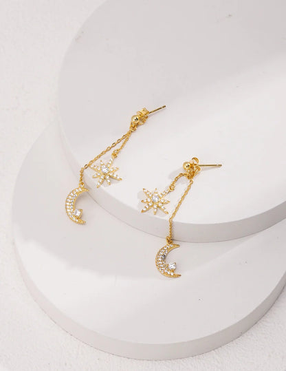 Star & Moon Zircon Drop Earrings