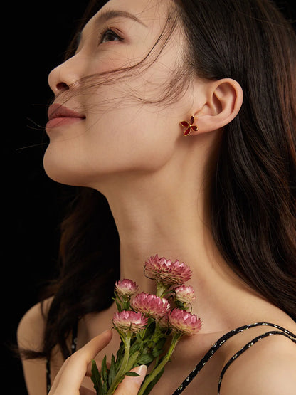 Red Flower Drip Glaze Earrings